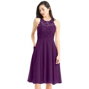 Azazie Sylvia 2019 Knee Length Chiffon and Lace Bridesmaid Dress Purple Grape